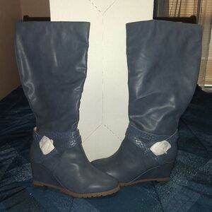 Blue Wedge Heel Boots